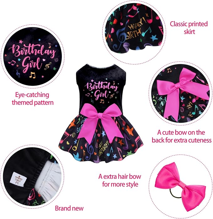 CuteBone Birthday Dog Dresses Velvet Holiday Small Dogs Clothes Onesie Pet Apparel Girl Puppy Skirt with Bow Hair Rope CVA50M-D