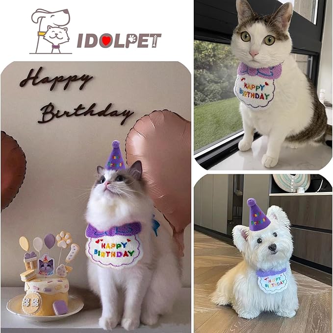 Dog Cat Birthday Party Supplies Outfit Bandana Bib Hat Ball Toy Cute Collar with Bow Tie for Cats Puppy Small Dogs and Rabbits