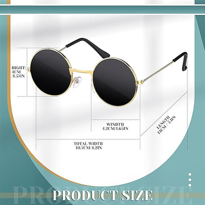 Dog Sunglasses Retro Pet Glasses Doll Glasses Classic Round Dog Glasses Metal Cat Puppy Eye Wear Hippie Costumes for Cats and Dogs