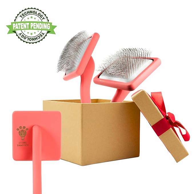 Pet Slicker Brush With Soft Massage Grooming Stainless Steel Pins - For Dematting, Shedding Fur, and Undercoat - Ideal Gift for Professional Pet Groomers - Long Slicker Brush - Flying Pawfect