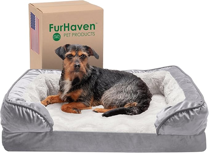 Furhaven Memory Foam Dog Bed for Medium/Small Dogs w/ Removable Bolsters & Washable Cover 35 lbs