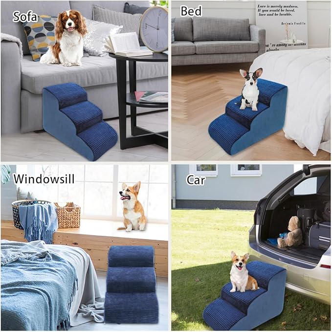 High Density Foam Dog Stairs Steps 17.8’’ Non-Slip 3-Tiers (Navy