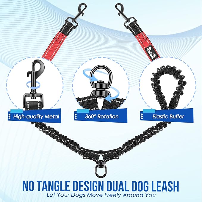 Lukovee Double Dog Leash 360° Swivel