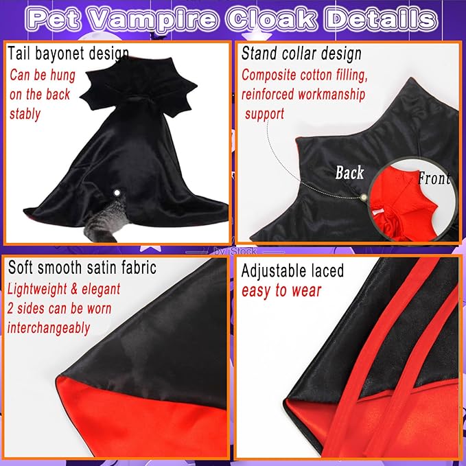 Dog Vampire Cloak Costume Halloween Pet Cloak Cat Cape Devil Horns Sunglasses 2PCS Novelty Halloween Costumes Demon Outfits for Small Medium Dog Cat Witch Cloak Clothes Funny Wizard Mantle Apparel