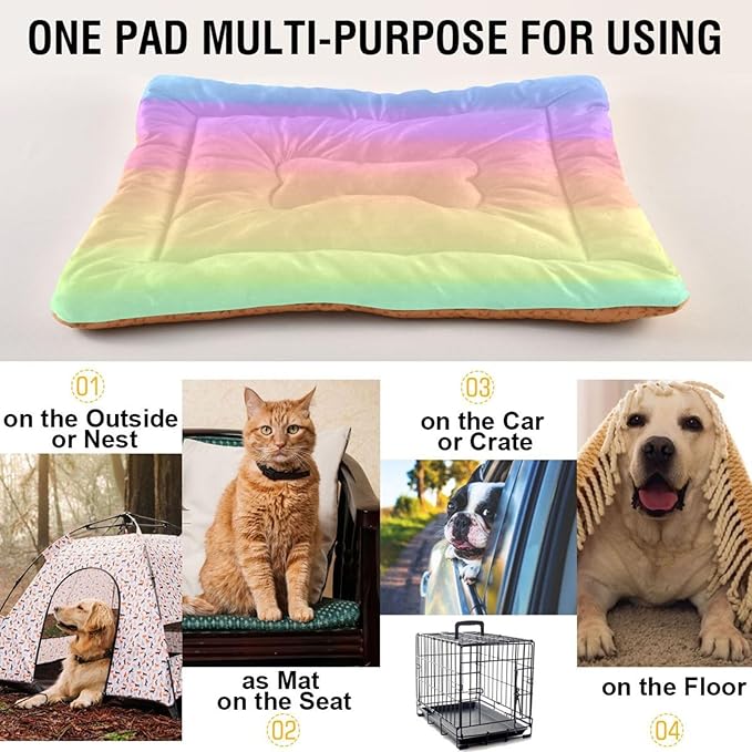 Rainbow Pastel Pet Bed Pad Soft Dog Bed Mat with Anti-Slip Bottom