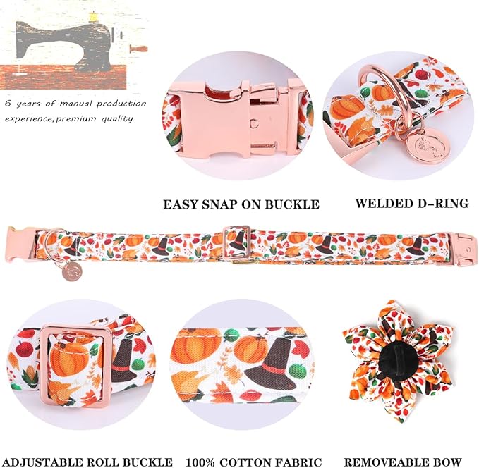 DOGWONG Fall Dog Collar with Bowtie