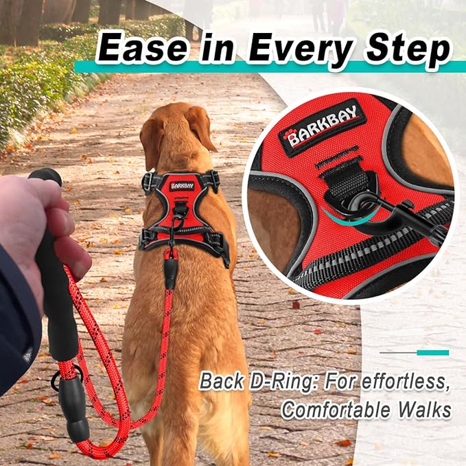 BARKBAY Dog Harness No Pull for Large Dogs - Adjustable, Reflective, Comfortable, No Choke, Heavy-Duty - Perfect for Outdoor Training, Walking, and Hiking - Strong & Durable - XL & Red