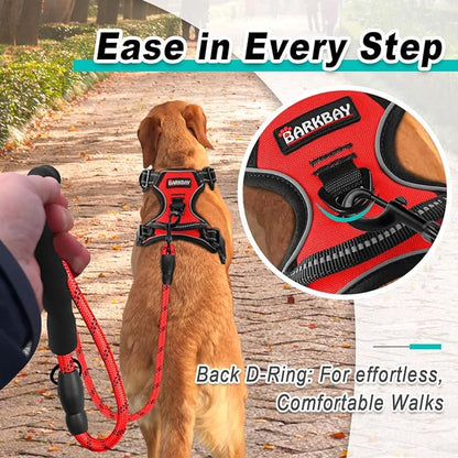 BARKBAY Dog Harness No Pull for Large Dogs - Adjustable, Reflective, Comfortable, No Choke, Heavy-Duty - Perfect for Outdoor Training, Walking, and Hiking - Strong & Durable - XL & Red