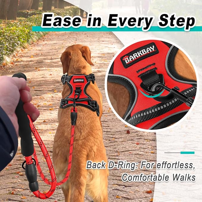 BARKBAY Dog Harness No Pull for Large Dogs - Adjustable, Reflective, Comfortable, No Choke, Heavy-Duty - Perfect for Outdoor Training, Walking, and Hiking - Strong & Durable - L & Red