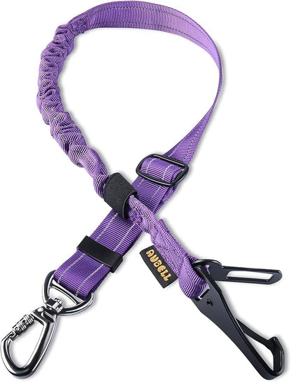 AUBELL Dog Seatbelt, Updated 3-in-1 Pet Car Seat Belt for Dogs, Bungee Dog Car Tether with Clip Hook Latch & Buckle, Heavy Duty Dog Car Harness with Swivel Aluminum Carabiner,Purple