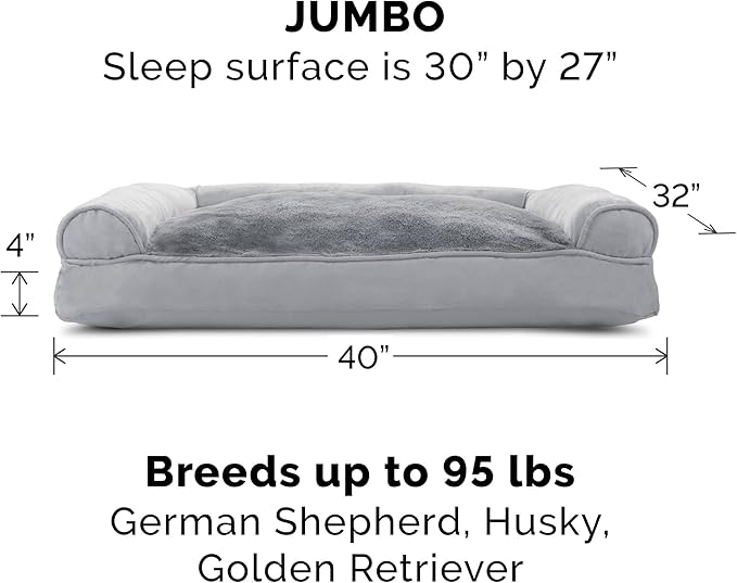 Furhaven Pillow Dog Bed for Large Dogs w/ Removable Bolsters & Washable Cover