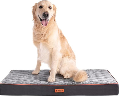 Extra Large Waterproof Egg Crate Foam Dog&Cat Beds Supportive Dog Bed Matt for Big Dogs Removable Washable Cover Oxford Fabric Bottom & Quilted Velvet Top 100lbs