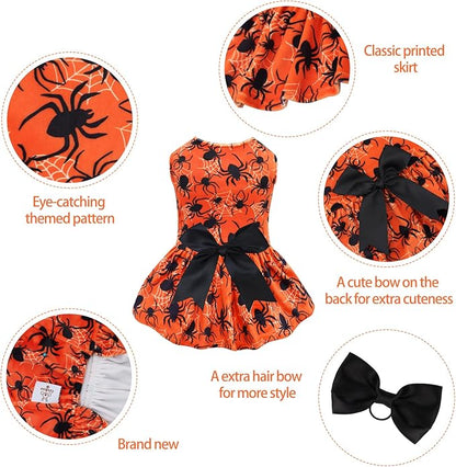 CuteBone Halloween Dog Dresses Velvet Holiday Small Dogs Clothes Onesie Pet Apparel Girl Puppy Skirt with Bow Hair Rope CVA46XS