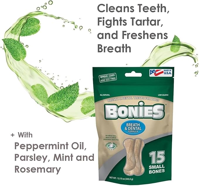 Bonies Natural Breath and Dental Formula Medium-Sized Single Bone - All-Natural Ingredients, Fresh Breath, Cleans Teeth, Low Calories, Chicken Flavor, [Medium Dogs], 8 Bones