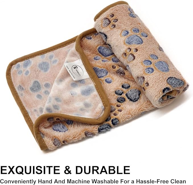 1 Pack 3 Puppy Blankets Super Soft Warm Sleep Mat Paw Print Blanket Fluffy Premium Fleece Pet Blanket Flannel Throw Dog Blankets for Small Dogs Puppy Cat (29"x20")