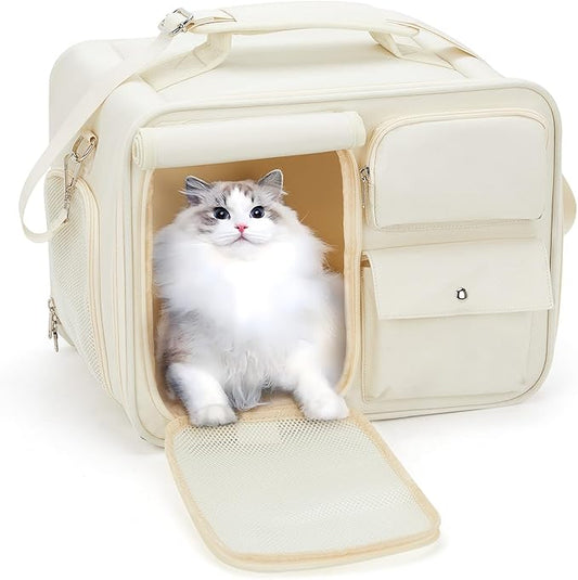 Soft Pet Cat Carrier for Cats 20 LBs,Small Dong Carrier,Airline Approved Pet Carrier,Cat Backpack Carrier with Safety Lock Zipper,Collapsible,with 3 Ventilated Windows(Beige)