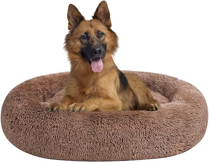 Coohom Oval Calming Donut Cuddler Dog Bed Bed(30"/36"/43") for (L(30"x24"x7"), Camel)