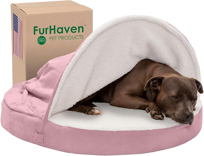 Furhaven 35" Round Cooling Gel Dog Bed for Large/Medium Dogs w/ Removable Washable Cover 50 lbs 35-inch