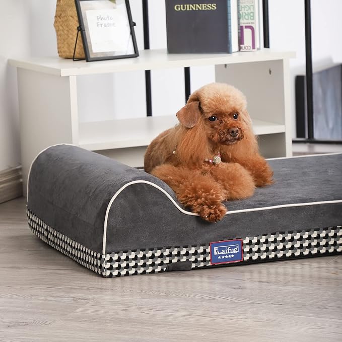 Laifug Orthopedic Memory Foam Extra Large Dog Bed with Pillow and Durable Water Proof Liner & Removable Washable Cover & Smart Design (Medium (34"x22"x7")