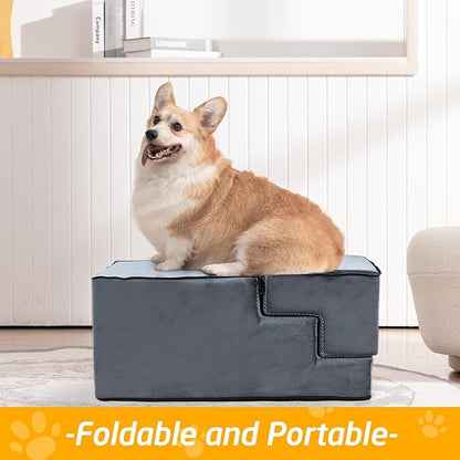 Dog Stairs for Small Dogs 4-Steps Dog Ramps for High Beds and Couch Non-Slip Extra Wide Pet Stairs for Old Dog and Puppy and Cat