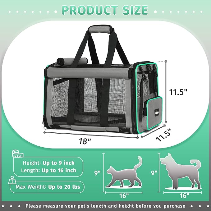 Pet Carrier, Collapsible Airline Approved Dog Cat Carrier, Soft Top Load Cat Carrier Bag for Small Medium Cat & Dog Under 20 lbs, Cat Travel Carrier Bag with Safety Lock Zipper, Gray