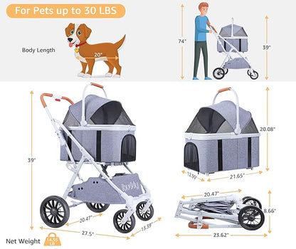 iBuddy Pet Stroller for Dog and Cat 4 in 1 Detachable Pet Travel Carrier & Car Seat