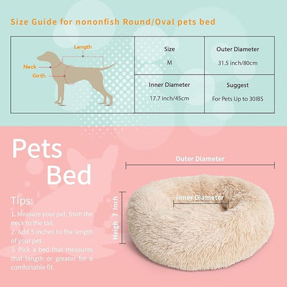Small Dog Bed Calming Dogs Bed for Small Medium Large Dogs Anti-Anxiety Puppy Bed Machine Washable Warming Cozy Soft Pet Round Bed Fits up to 10-100 lbs (Medium (Pack of 1)