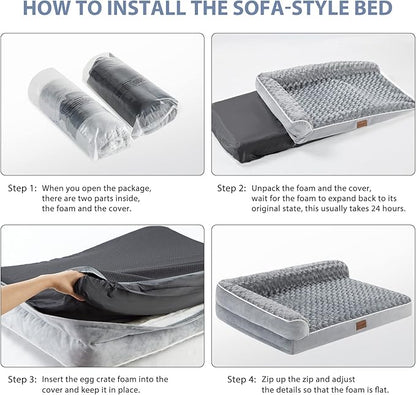 BFPETHOME Orthopedic Dog Beds for Large Dogs-Waterproof Sofa Dog Bed with Removable Washable Cover