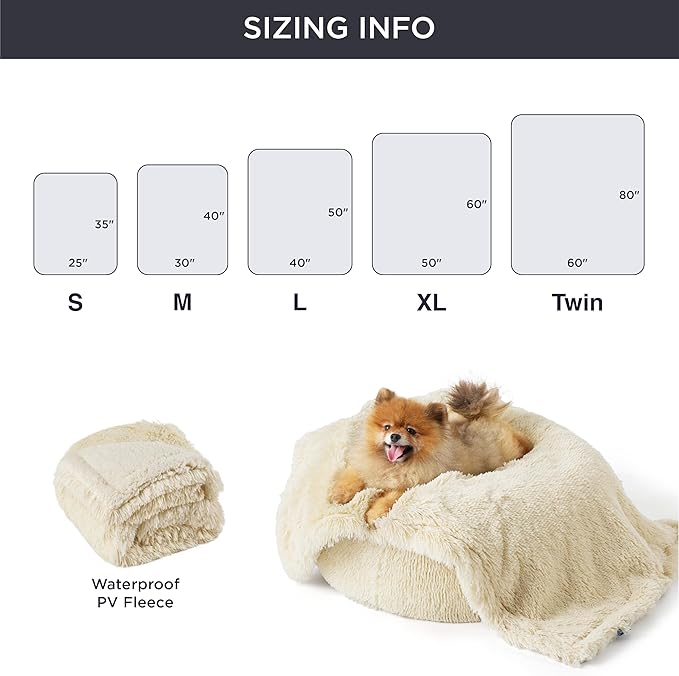 Bedsure Waterproof Dog Blankets for Medium Dogs - Calming Cat Blanket for Couch Protector Washable, Long Faux Fur Pet Throw Blanket for Puppy, Reversible Furniture Protection, 30"x40", Cream