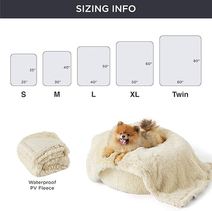 Bedsure Waterproof Dog Blankets for Small Dogs - Calming Cat Blanket for Couch Protector Washable, Long Faux Fur Pet Throw Blanket for Puppy, Reversible Furniture Protection, 25"x35",Cream