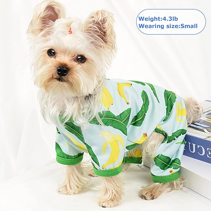 Dog Pajamas, Banana Graphics, X-Small, 1.5-3.3lb, Polycotton, for Small Dogs & Cats