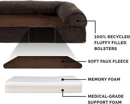 Furhaven Memory Foam Dog Bed for Large Dogs w/ Removable Bolsters & Washable Cover 125 lbs
