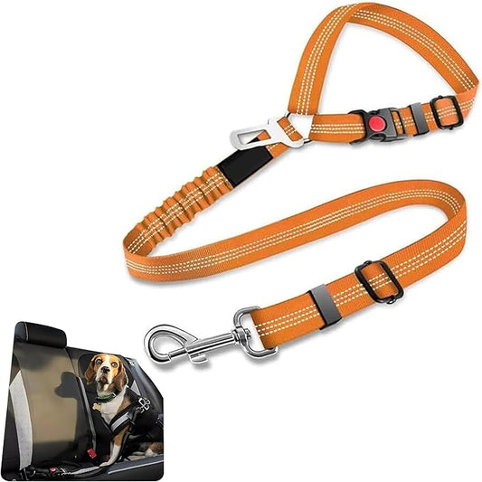 Best Dog Supplies Dog Car Seat Belt - Adjustable Buckle Design Elastic Nylon Vehicle Seatbelt Plus Durable Tangle-Free Headrest Harness - Perfect for Pets – Orange