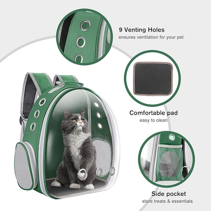 Cat Carrier Backpack Portable Pet Travel Solution Pet Carrier Dog Carrier Backpack Bag Space Capsule for Small Medium Cat Puppy Dog Travel Hiking Walking Camping Up to 17Lb (Green)