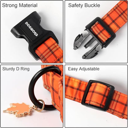 DOGWONG Fall Orange Plaid Dog Collar- Cute Designer