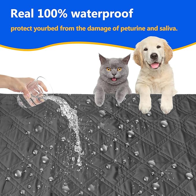 Dog Bed Cover, 100% Waterproof & Anti-Slip Pet Blanket Sofa Bed Mat, Reusable Bed Cover for Dogs, Washable Geometric Embroidery Mattress, Camping Pad for/Pet/Dog/Cat (82x102 inch, Grey)