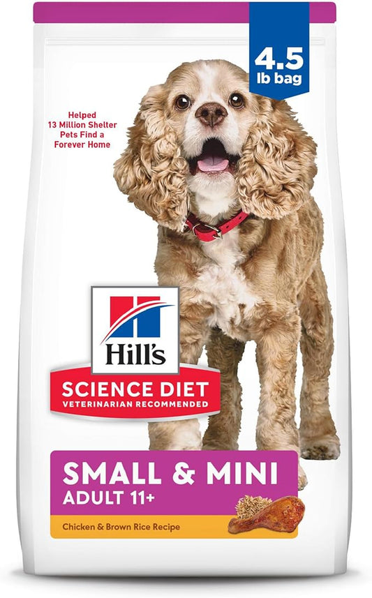 Hill's Science Diet Small & Mini, Senior Adult 11+, Small & Mini Breeds Senior Premium Nutrition, Dry Dog Food, Chicken, Brown Rice & Barley, 4.5 lb Bag