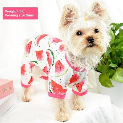 Dog Pajamas for Small Dogs Boy Girl Cute Dog Clothes Soft Stretch Chihuahua Yorkie Clothes Onesies Summer Puppy Pajamas XS-XXL, Pet Dog Pjs Outfits Shirts Pet Cats Jammies Sleeper (Large, Watermelon)