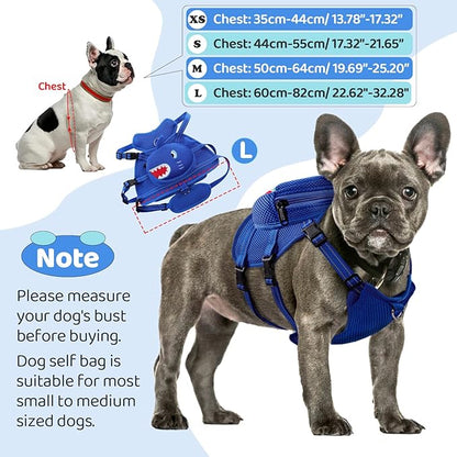 Dog Harness Backpack Cute Doggie Backpack Carrier for Small Medium Dogs, No Pull Dog Saddle Bag Pet Vest, Mesh Shark Self Bag with D-Ring for Puppy Outdoor Travel Hiking Adjustable Dog Bag