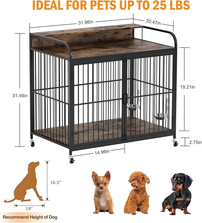 Small Dog Crate Furniture 360° Rotating 2-in-1 Dog (31.96''L x 20.47''W x 31.49''H)