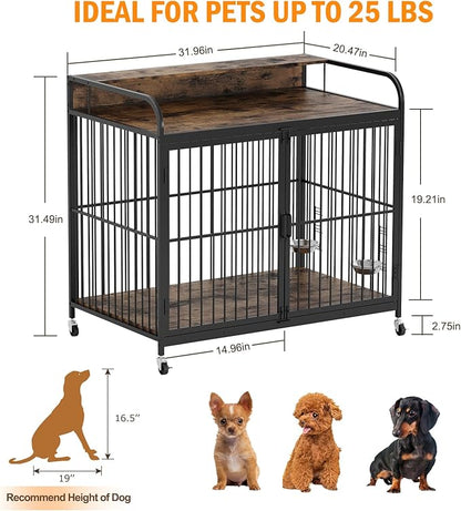 Small Dog Crate Furniture 360° Rotating 2-in-1 Dog (31.96''L x 20.47''W x 31.49''H)