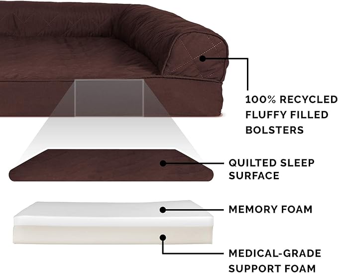 Furhaven Memory Foam Dog Bed for Large Dogs w/ Removable Bolsters & Washable Cover 95 lbs