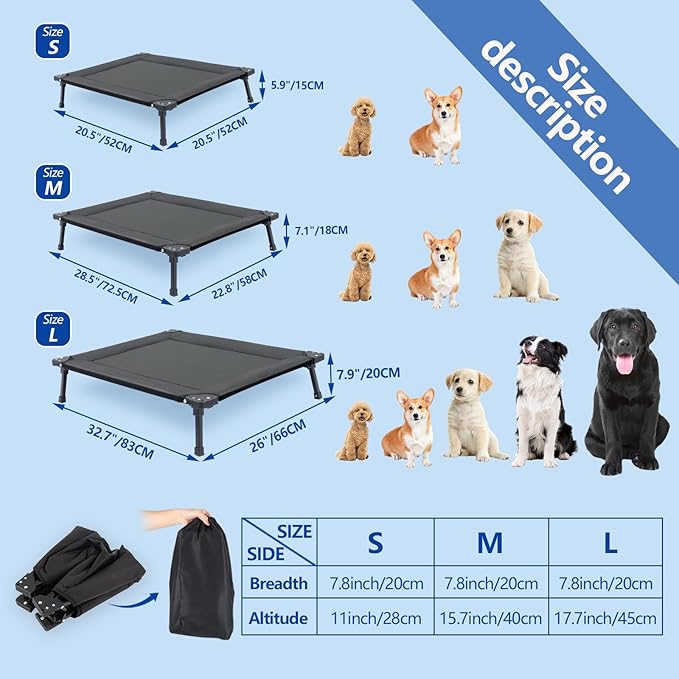 Pozico Foldable Dog Bed Cooling Raised Dog Bed with Metal Frame