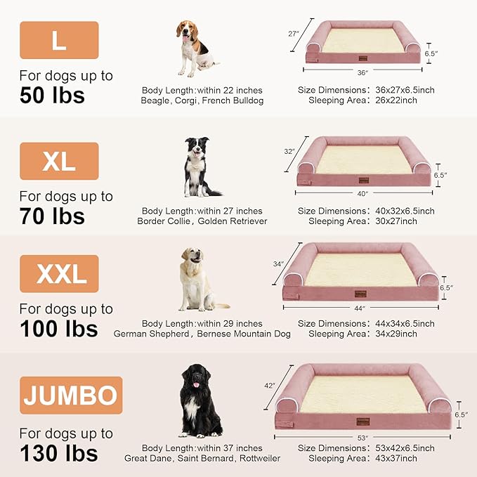 Large Dog Bed Orthopedic Washable: Beds Bolster XL Bed Large Big Dogs Memory Foam Couch Sofa Waterproof with Removable Cover
