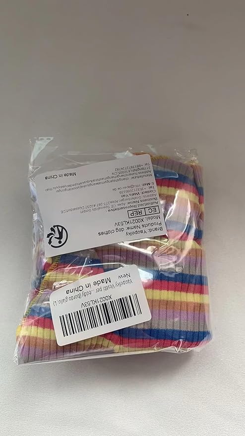 Small Medium Dog Clothes Rainbow Striped Dog Shirts Stretchable Long Sleeve Cat T-Shirt Pet Outfits for Chihuahua Yorkie Teddy (Yellow Edge