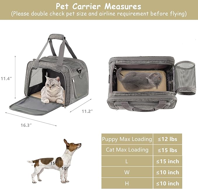 Soft Pet Carrier Breathable Mesh Window - Cat Carrier Airline Approved Underseat - TSA Approved Dog Carrier for Small Cats Puppy Soft Sided Dog Airplane Carrier up to 12 lbs Top Loading