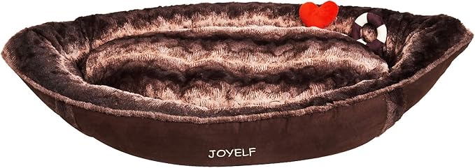 JOYELF Large Dog Bed with Washable Removable Cover, Cute Pirate Ship Warming Cat Cuddle Bed, Plush Banana Calming Pet Bed for Dogs & Cats with Squeaker Toys as Gift