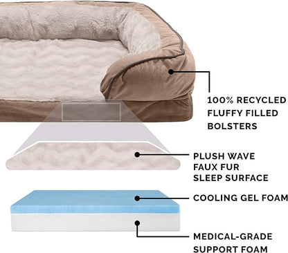 Furhaven Cooling Gel Dog Bed for Large/Medium Dogs w/ Removable Bolsters & Washable Cover 55 lbs