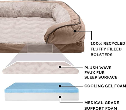 Furhaven Cooling Gel Dog Bed for Medium/Small Dogs w/ Removable Bolsters & Washable Cover 35 lbs