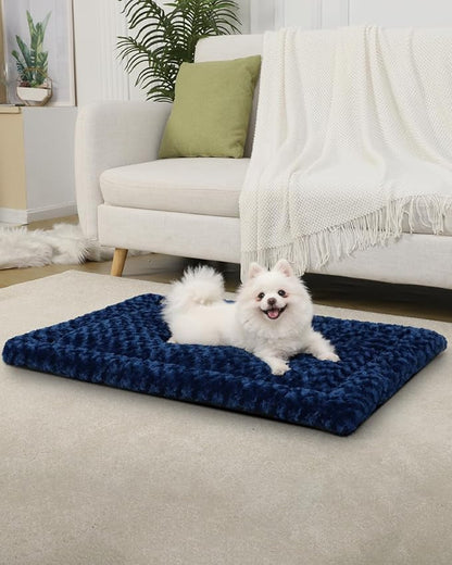 Washable Dog Bed Mat Reversible Dog Crate Pad Soft Fluffy Pet Kennel Beds Dog Sleeping Mattress for Large Jumbo Medium Small Dogs 29 x 18 Inch,